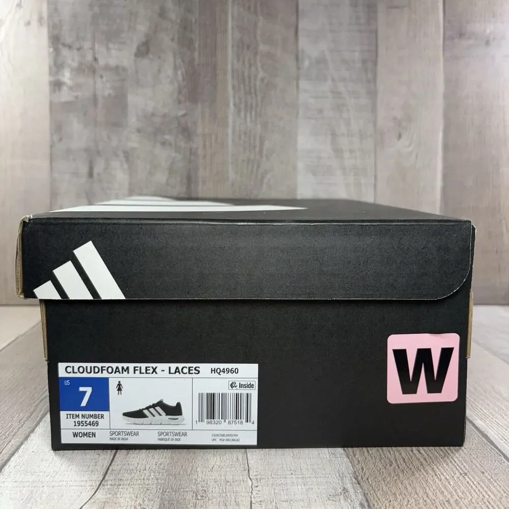 Adidas Cloudfoam Flex Women's Size 7 Wide Fit Running Shoes Athletic Black White